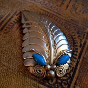 Native American Vintage brooch.  Sterling Silver and Turquoise.